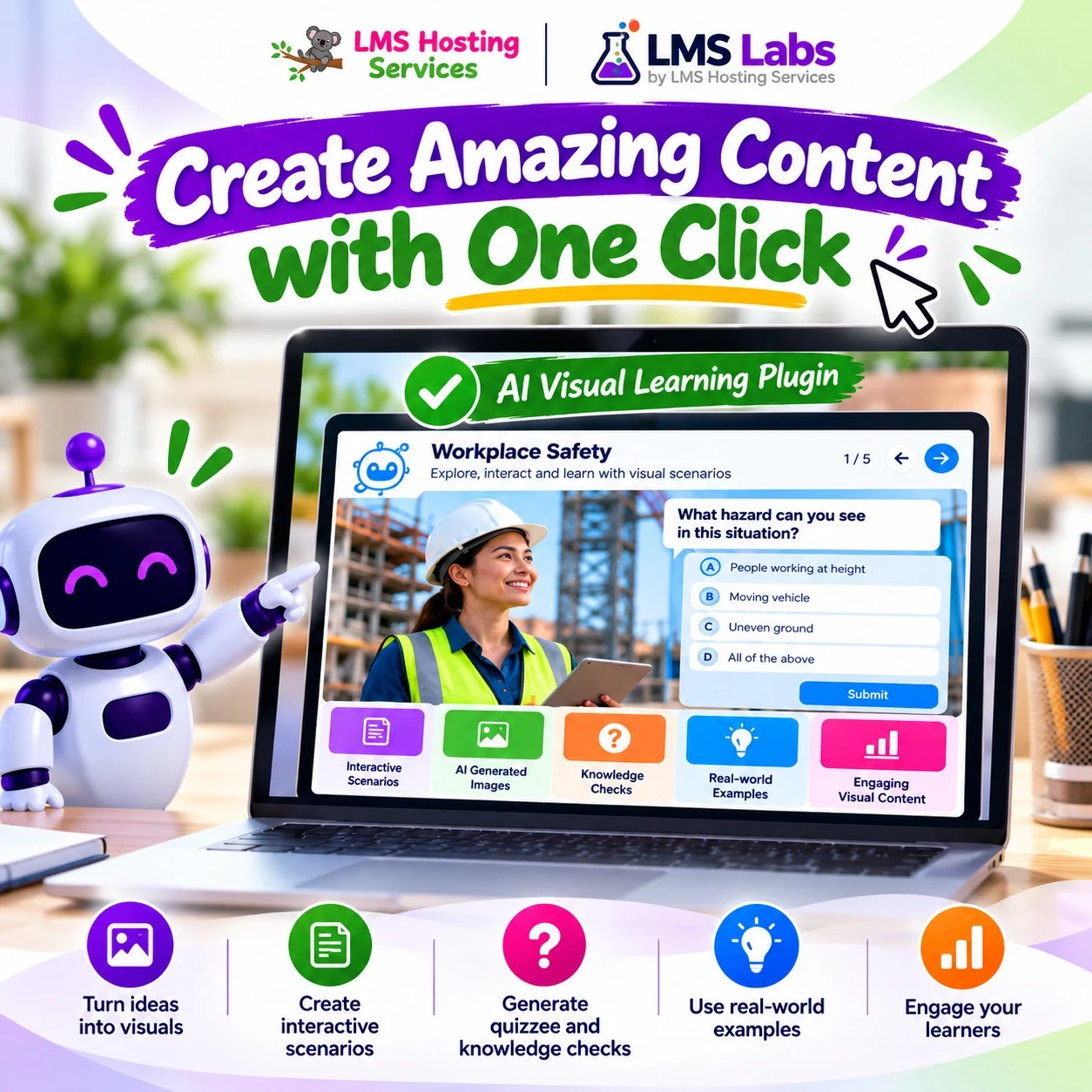 Create amazing content with one click using the LMS Labs AI Visual Learning plugin
